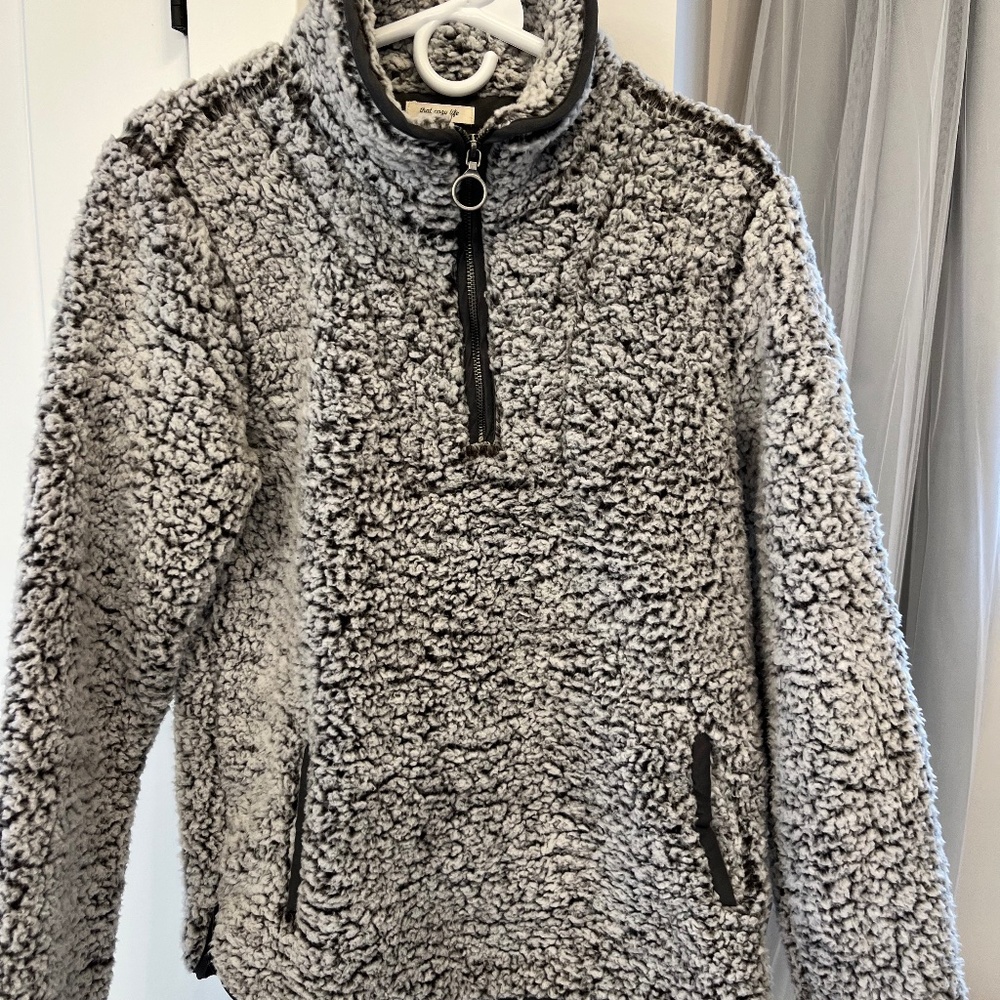 Thread & Supply Quarter-Zip Soft Pullover W/Pockets, Stand Up Collar,Small Soft